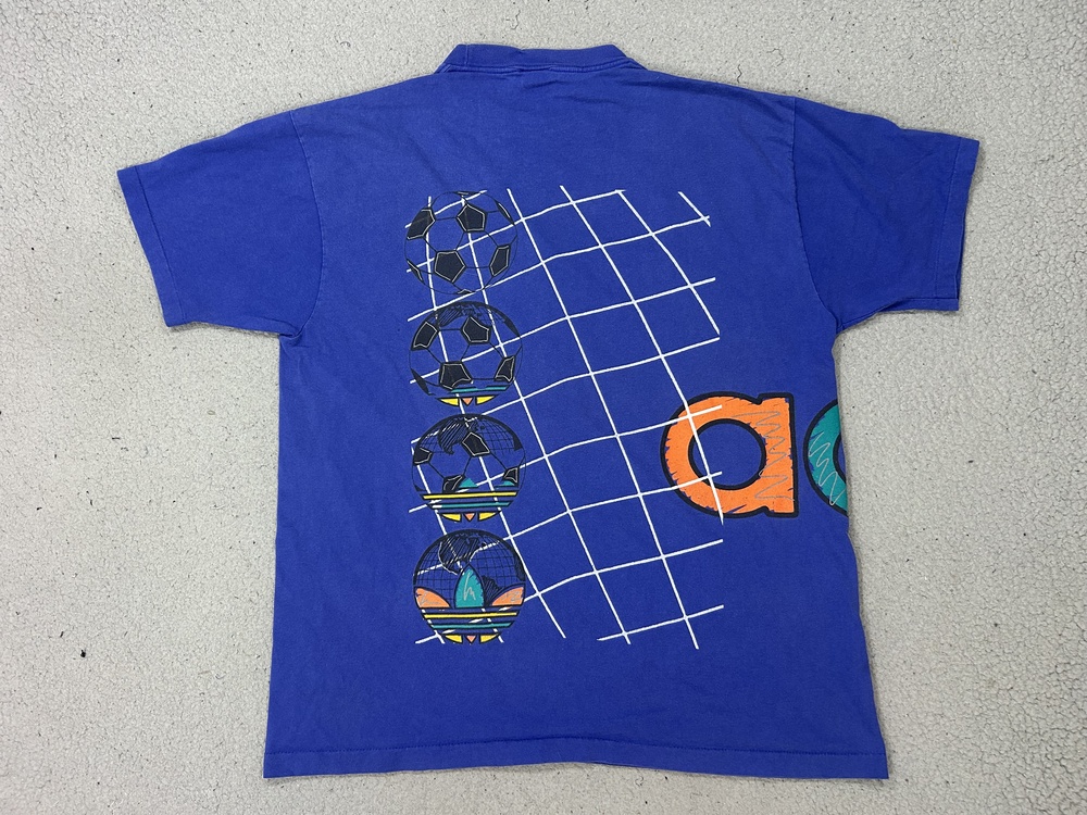 Vintage Adidas Shirt Mens Large Blue Futbol Soccer Ball Trefoil 90s USA